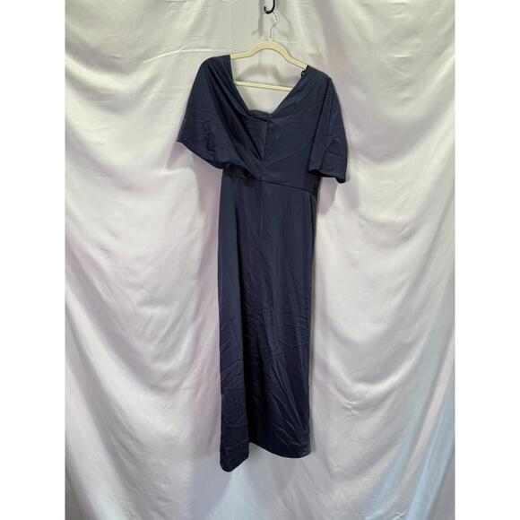 Theia Blue Rayna One Shoulder Draped Gown Size 8 with Fabric Pull - Picture 5 of 7